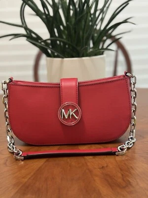 MICHAEL KORS Carmen Saffiano Red Leather Small Pouchette Clutch Shoulder Bag - Image 1 of 4