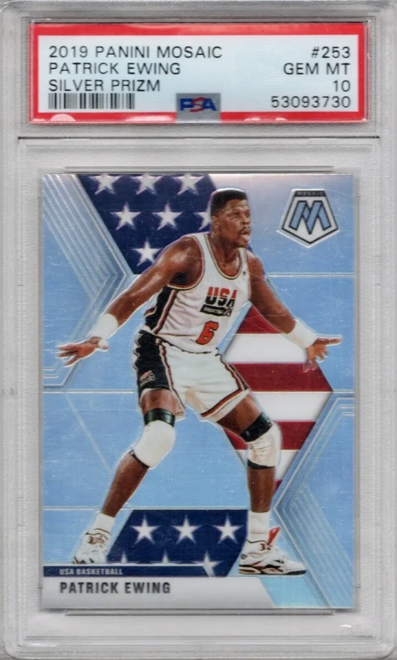 2019 PANINI MOSAIC SILVER PRIZM PATRICK EWING USA NBA #253 SP PSA 10 GEM MINT - Image 1 of 1