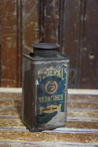 FEDERAL VARNISHES JAPAN TIN LITHO SIGN EMPTY 8oz GARAGE MANCAVE VINTAGE 1950s - Picture 1 of 23