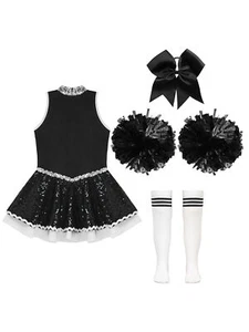 Kid Girls Shiny Cheerleading Dance Dress Cheer Leader Uniform for Cheer Up Dance - Picture 1 of 61