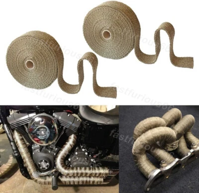 Kit de lazos envolventes de escape de lava de titanio cinta de tubo de cabezal térmico de 2 "x 16 pies para moto automóvil Foto 1 de 4