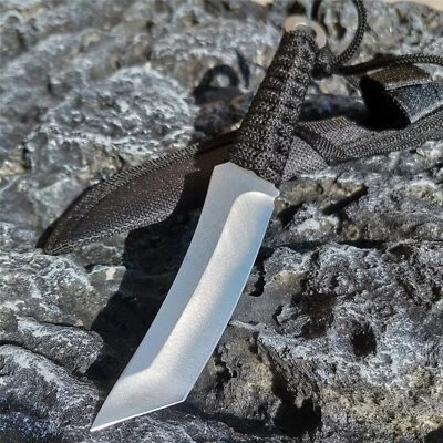 Hot Model Black Lanyard Handle Stainless Steel Combat Fixed Sharp Knife Tool EDC - Image 1 of 4