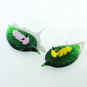 2PCS Glass Caterpillar Figurines Collectibles Art Blown Glass Figurines Mini - Picture 1 of 9