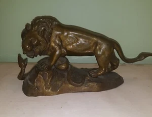 Rare French Antique Ch Aubert Bronze Lion and Snake 19th/20th century - Picture 1 of 4