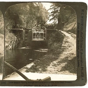 Gota Canal Locks Vapor Stereoview c1902 Suecia Necken Trollhattan Barco B1853 - Imagen 1 de 4