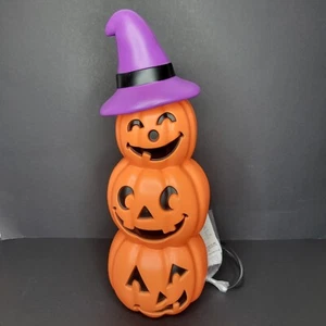 17" Halloween Jack-o'-Lantern Stack Decoration Tabletop Blow Mold Pumpkin Decor - Picture 1 of 5