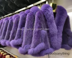 100% Real Genuine Hand Knitted Mink Fur Fox Collar Cape Stole Shawl Scarf Coat - Picture 1 of 43