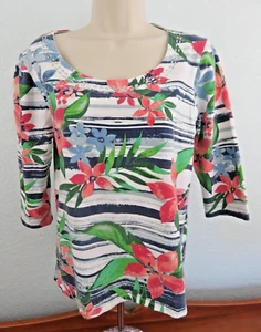 Palm Grove Woman's Multi-Colored Floral Short Sleeve Pullover Top Size Medium - Picture 1 of 7