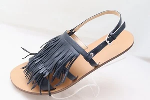 Sandali J Crew donna 8,5 blu navy pelle cinturino frange scarpe basse slingback - Foto 1 di 11