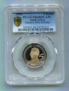 Nelson Mandela 90th Birthday 5R PCGS Proof 68 DCAM - Rare South Africa Coin - Picture 1 of 5