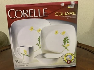 Corelle Buttercup 16-teiliges Geschirrset quadratisches Service für 4 versiegelte Schachteln - Bild 1 von 21