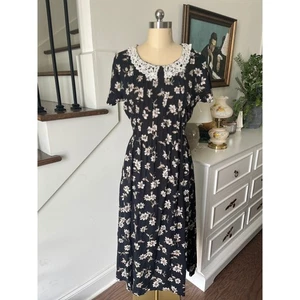 Fashion Bug 90s Cottagecore Prairie Dress Floral Lace Collar Vintage Midi Sz 8P - Bild 1 von 6