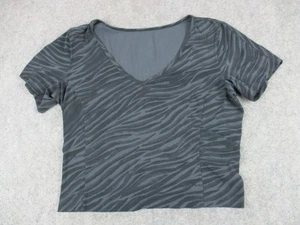 Lululemon Shirt Womens Large Gray Black Zebra Print V Neck Short Sleeve Athletic - Picture 1 of 8