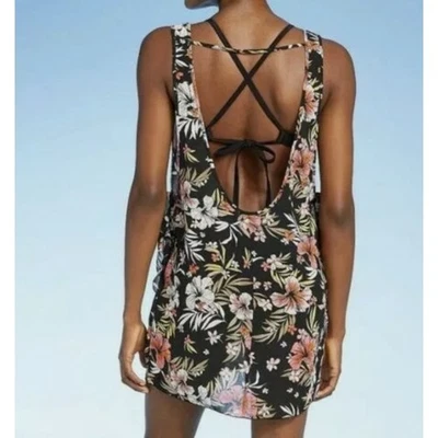 Xhilaration Juniors Vestido de Piscina Corbata Lateral Negro Floral Natación Cubrir Pequeño NUEVO Foto 1 de 4