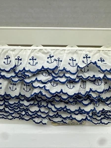 Vintage weiß marineblau gerafft Ankerborte 9 Yard von ST LOUIS BORTE - USA - Bild 1 von 6