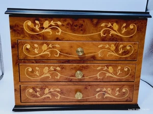 Italian Marquetry Inlay Romance Musical Jewelry Chest Unchained Melody - Picture 1 of 22