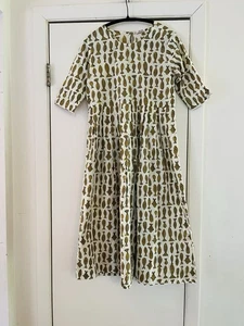 Phutari indisches 70er Blockprint Sardine Baumwolle Festival Handarbeit Midikleid S - Bild 1 von 12