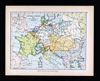 Mapa antiguo Europa Central en 1789 Francia Alemania Austria Polonia Prusia Italia Foto 1 de 2