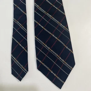 Vintage Christian Dior Necktie Men’s Tie Navy Blue Red Plaid - Picture 1 of 11