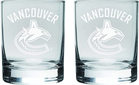 Vancouver Canucks Logo NHL Hockey Satin Etched Rocks Glass Set of Two 10oz Cover