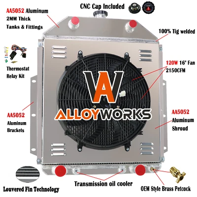 4Row Radiator Shroud Fan Relay Fit 42-52 1949 Ford F1 F2 F3 F4 Pickup 3.7L l6 AT - Image 1 of 4