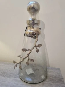 Wine Decanter Large Hotel Balfour Ice (Crackle) Effect Glass Metal Floral Leaf - Picture 1 of 4