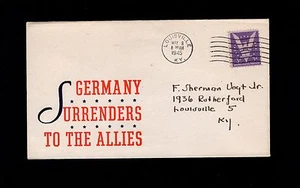 WWII Patriotic VE Day Germany Surrenders Louiville KY 1945 Cover 1r - Picture 1 of 2