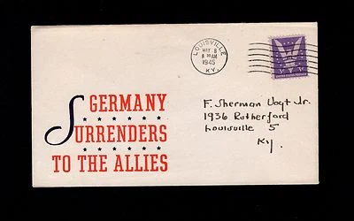 WWII Patriotic VE Day Germany Surrenders Louiville KY 1945 Cover 1r - Image 1 of 2