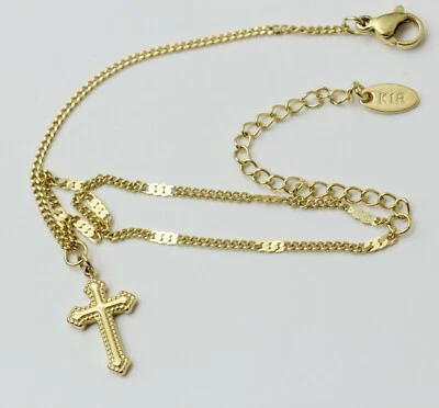 Brazalete de mano religioso cruz acero inoxidable titanio chapado en oro para mujer 6-8" Foto 1 de 4