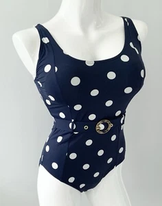 F&F Navy Spot Print Belt Swimsuit UK 14 - Picture 1 of 2
