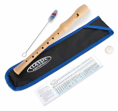 C-Sopran Holz Blockflöte Deutsche Griffweise Ahornholz Flöte Etui Wischerstab - Bild 1 von 4