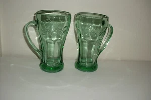 2  Vintage Libbey 14 oz. Coca Cola  Green Tinted Glasses w/ Handle  - Picture 1 of 5