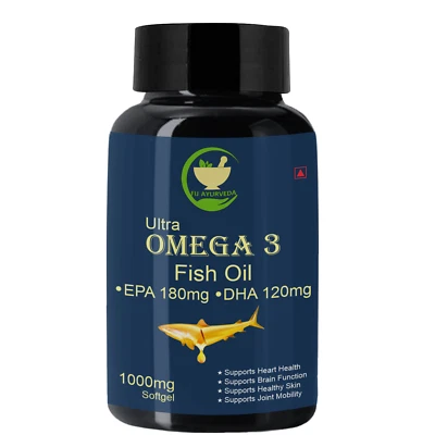 Aceite de pescado FIJ AYURVEDA Ultra Omega 3 - 1000 mg apoya la salud del corazón y el cerebro - 60 Foto 1 de 4