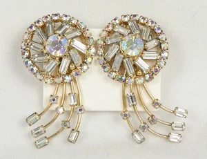 Pendientes de clip Hobe vintage firmados tono dorado con pedrería aspecto Starburst nuevos con etiquetas - Imagen 1 de 5