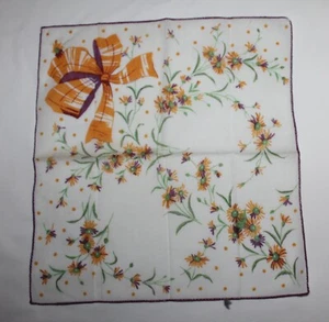Vintage Taschentuch Einstecktuch ~ orange Schleife mit Blumen und weinrotem Rand Design - Bild 1 von 4