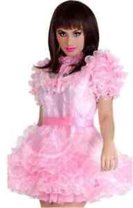 Sissy Maid Satin Organza Lace Pink Dress cosplay costume Tailor-made