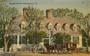 Postkarte Virginia Raleigh Taverne Williamsburg Leinen 1940 gestempelt  - Bild 1 von 2