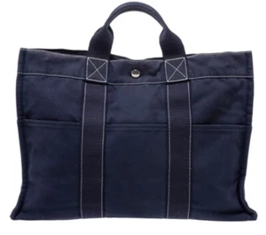 Hermes Fourre Tout PM Canvas Tote Bag Navy Blue 100% Authentic - Picture 1 of 6
