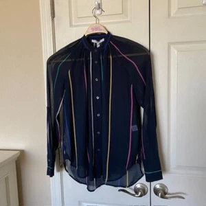 Derek Lam 10 Crosby Sheer Striped Mandarin Collar Blouse & Cami Women 0 NWT - Picture 1 of 12