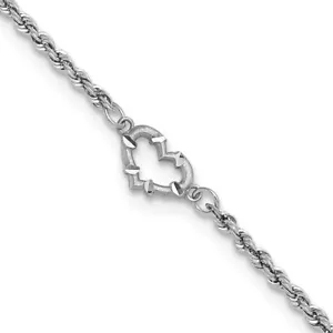 10k White Gold Rope with Heart 10in Anklet 1.84g Gift for Mother - Picture 1 of 6