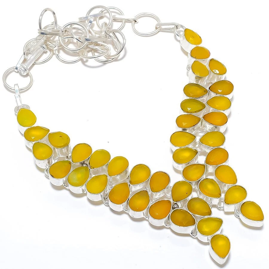 Collar de joyería de plata 925 hecho a mano con piedras preciosas de ónix amarillo 18" R-2915 Foto 1 de 1
