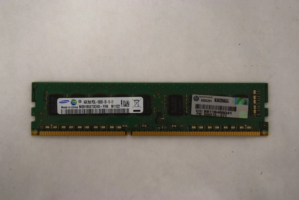 HP 4GB DDR3 PC3-10600E 1333MHz 240-Pin DIMM 500210-571 Memory Module - Image 1 of 1