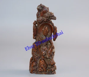 Alte chinesische Buchsbaum Holz Handschnitzerei bequeme Guanyin Statue Figuren - Bild 1 von 9