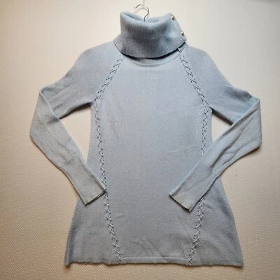 White House Black Market Womens Sweater Extra Small Blue Snap Turtleneck Soft - Image 1 of 4