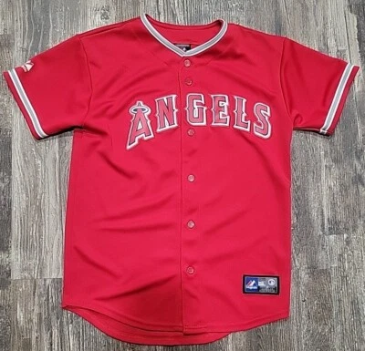 MLB Los Angeles Angels Mike Trout Hombres Rojo Majestuoso Cosido Jersey Talla Juvenil L Foto 1 de 2