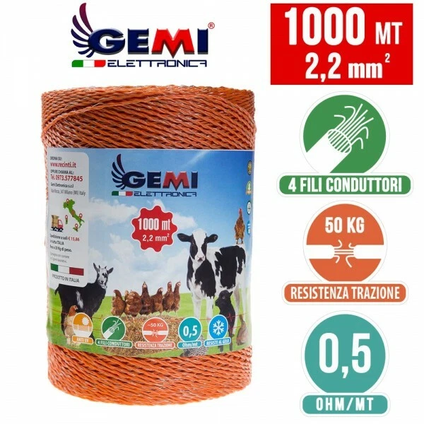 Filo elettrificato Gemi per Recinto 1000 Mt. 2.2mm Quadri 4 fili conduttori