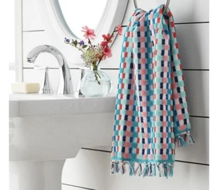Set of 4 The Pioneer Woman Cotton Hand Towels Teal Pink Dotted Striped New - Picture 1 of 9