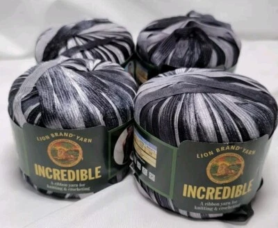 Lion Brand Incredible Ribbon Yarn  Color #204 Accent On Black Lot Of 4  Nylon - Image 1 of 4