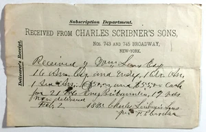 Charles Scribners Sons ricevuta abbonamento New York 1889 - Foto 1 di 2