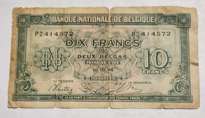 1943  BELGIUM 10 Francs WWII Belgium Government in Exile While In London  - Image 1 of 2